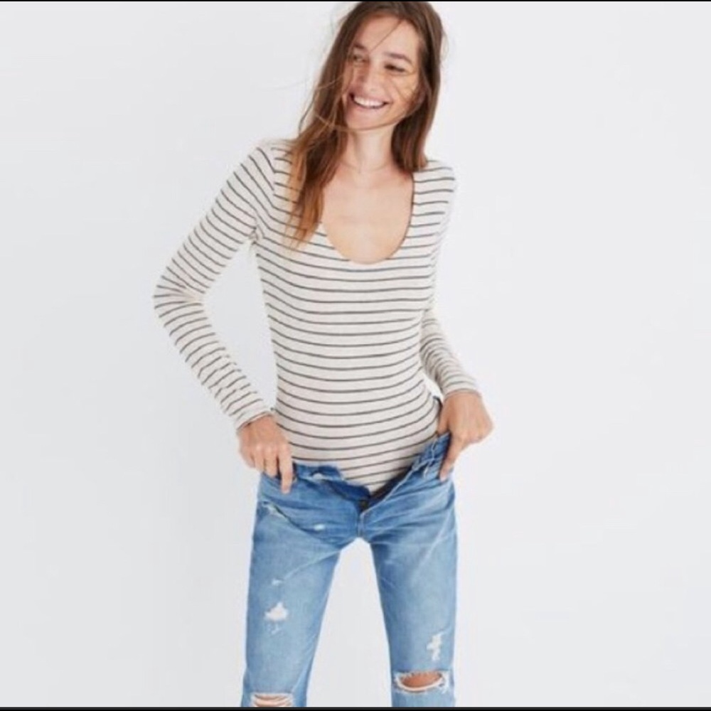 Madewell Women's Striped Bodysuit Long Sleeve S